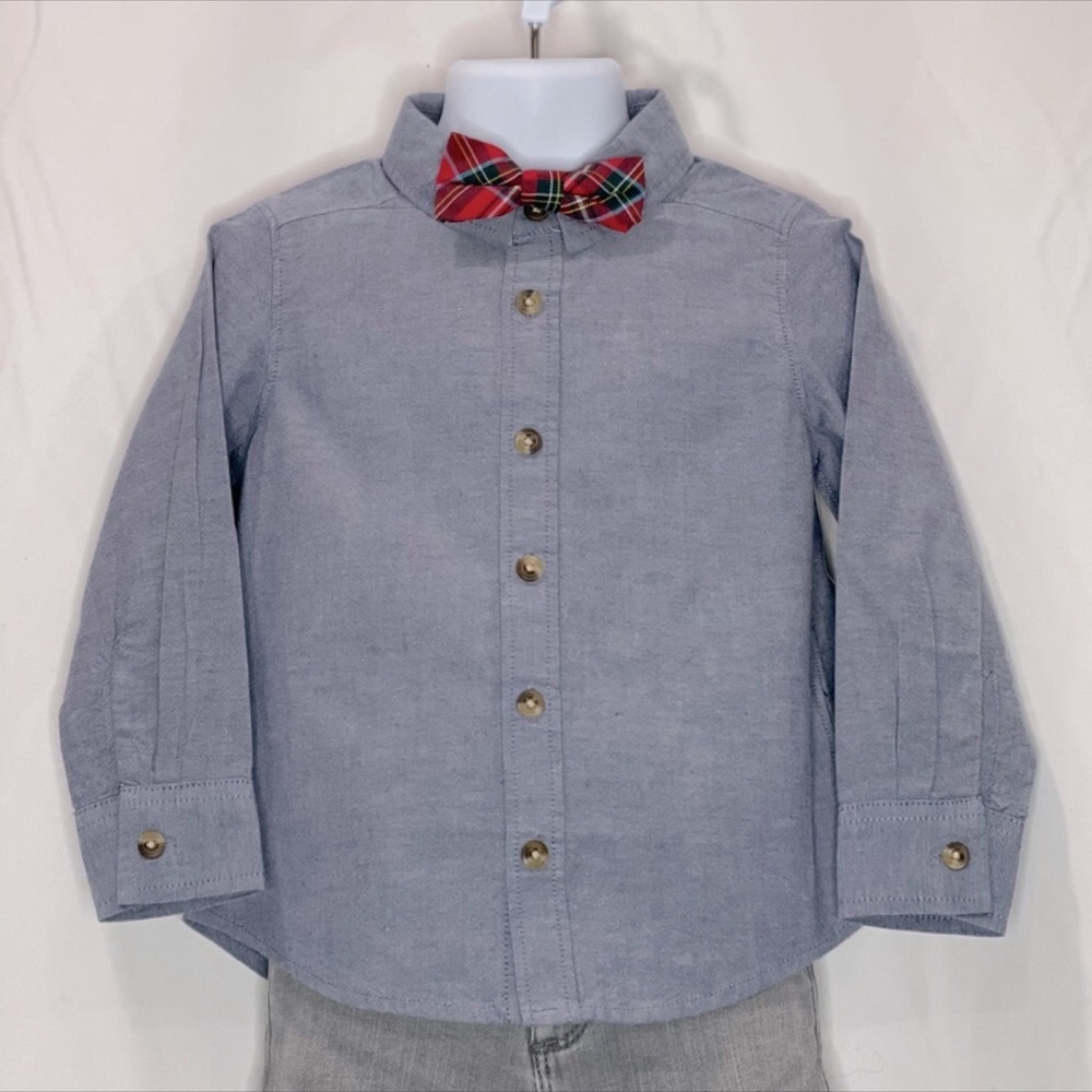 CHAMBRAY DRESS SHIRT WITH PLAID BOW TIE